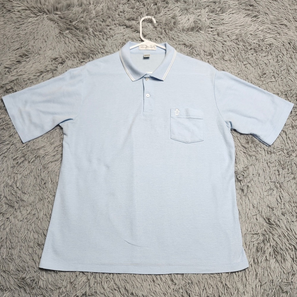 Vintage Munsingwear Polo Shirt Mens Large Powder Blue Cotton Blend USA Penguin